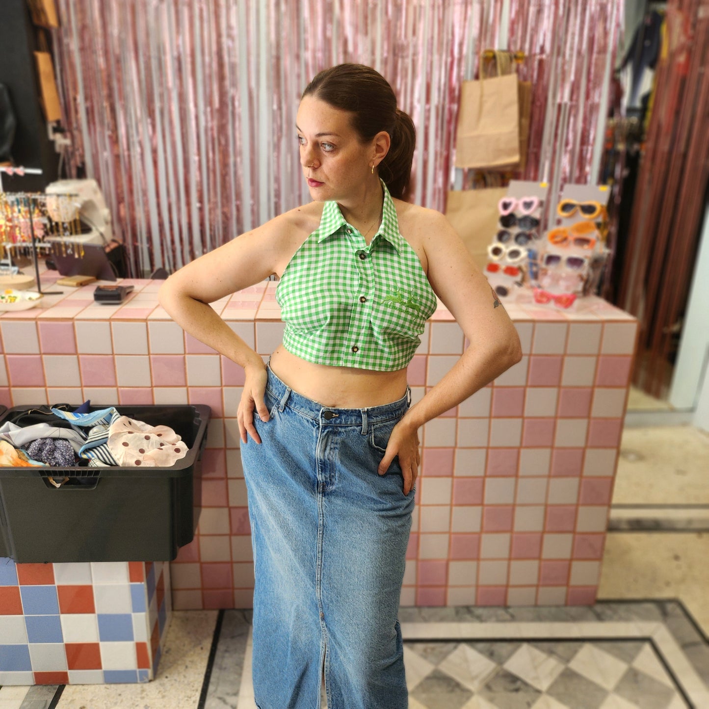 Reworked Shirt Top - Green