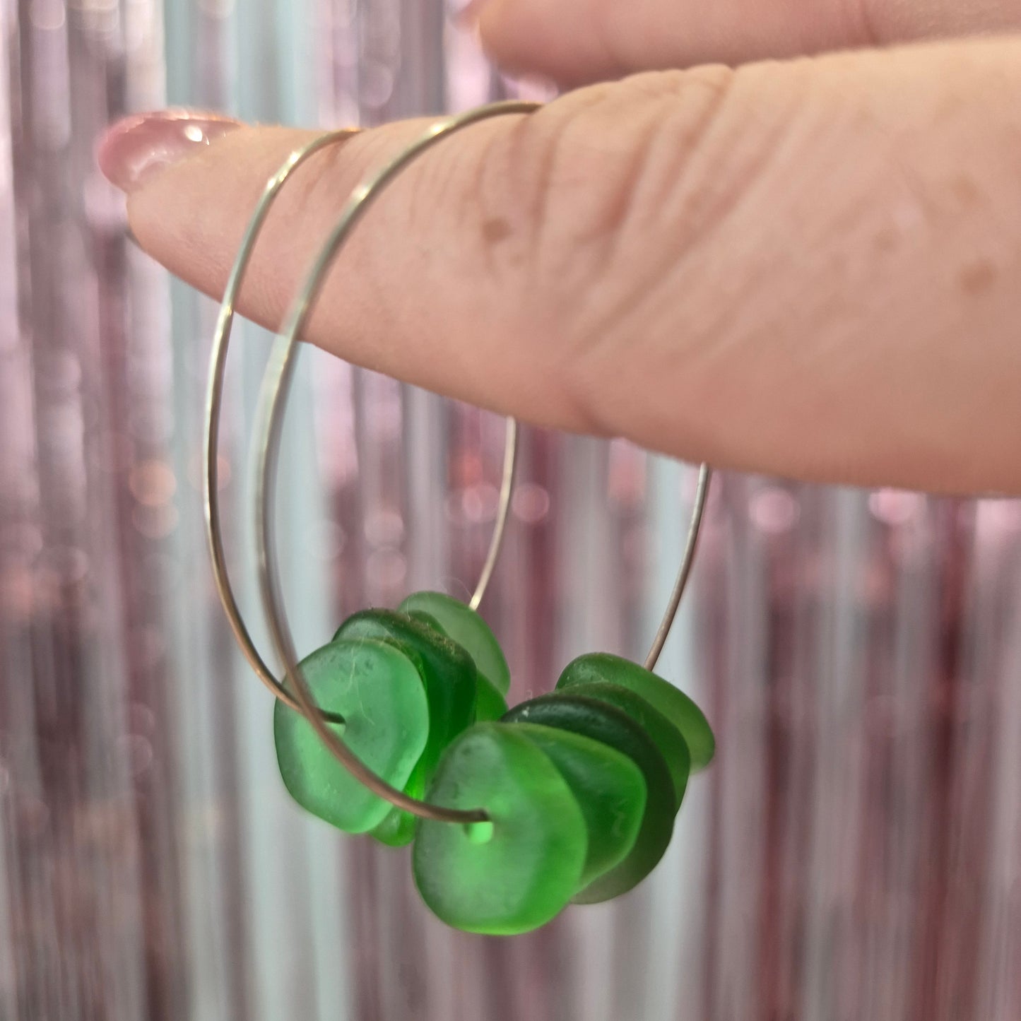 Green Seaglass Silver Hoops