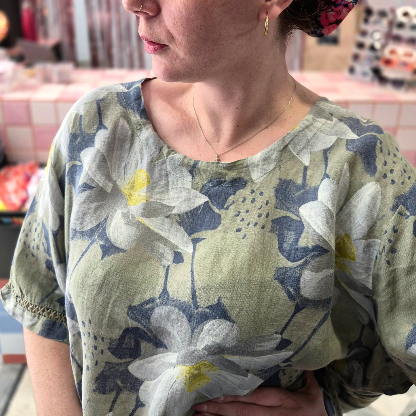 Linen Oversized Floral Top