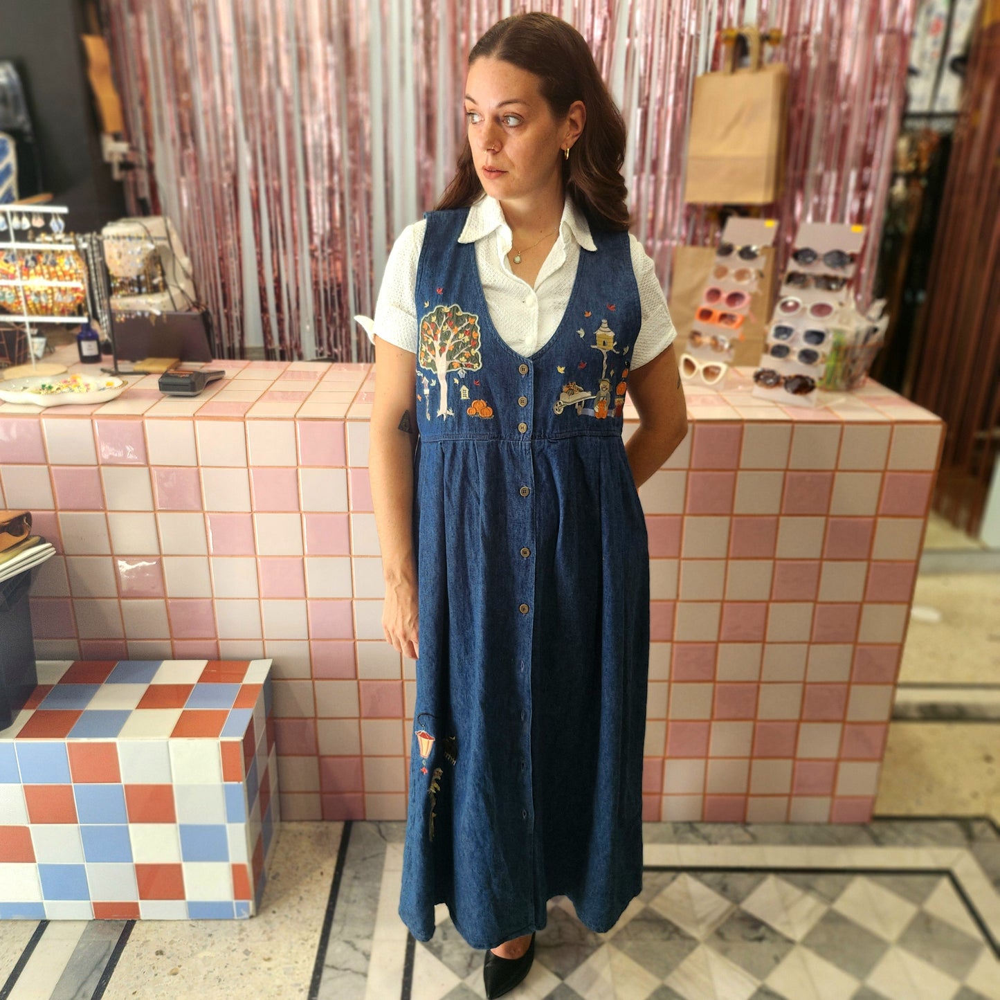 Embroidered Halloween Denim Dress