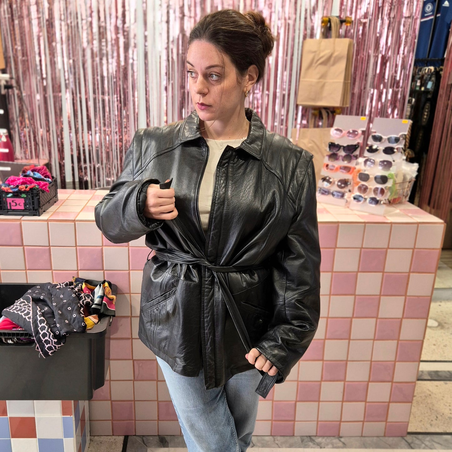 Vintage Leather Jacket with Belt