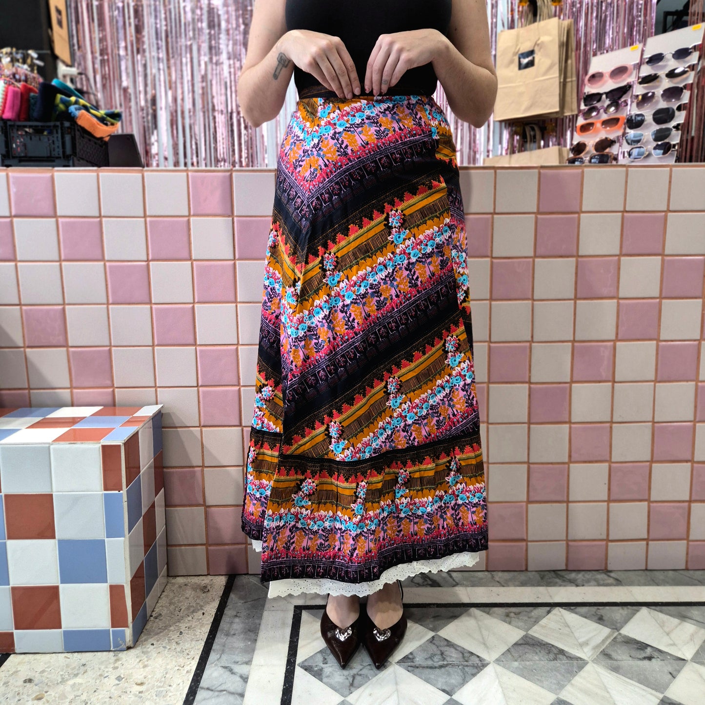 Vintage Patterned Maxi Skirt