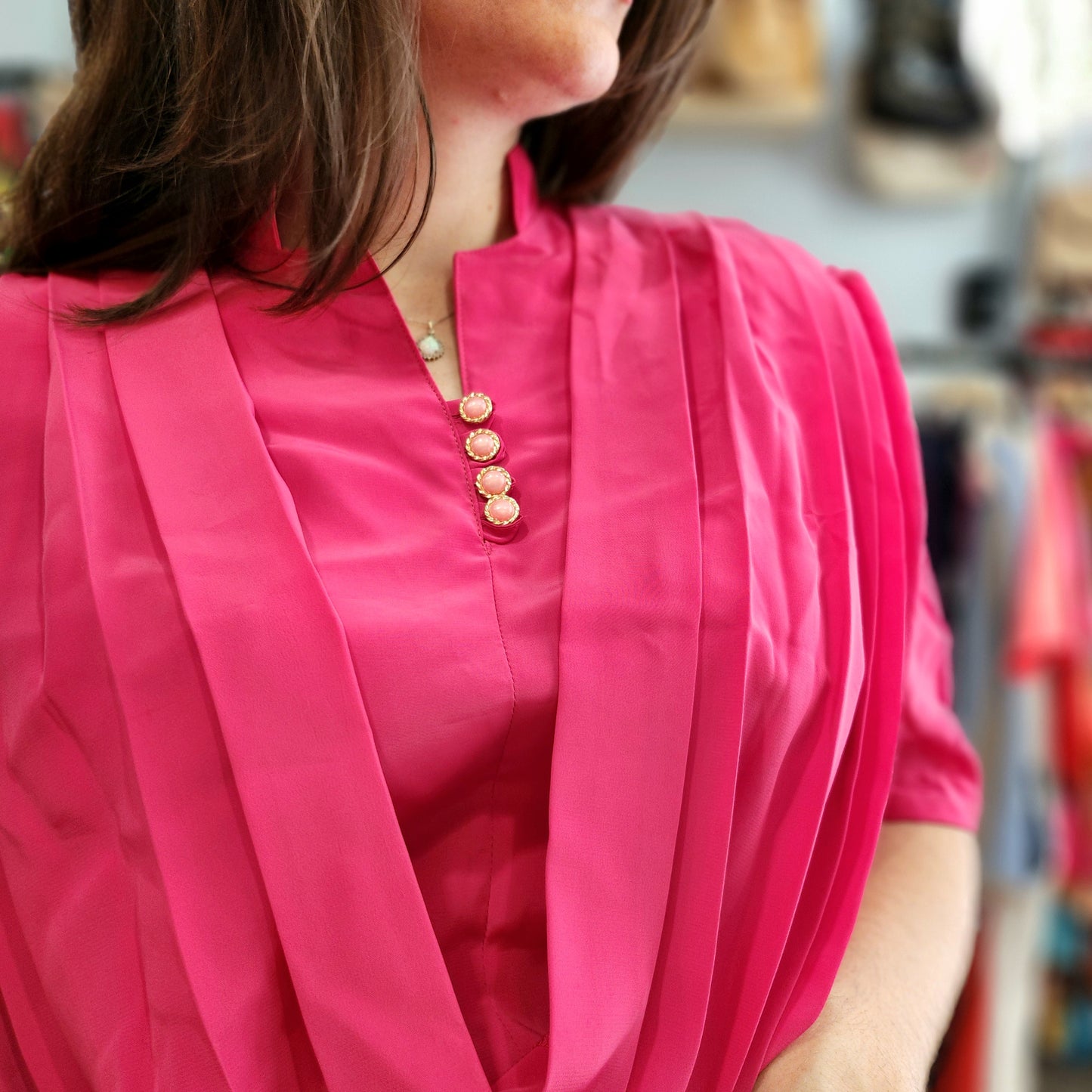 Classy Hot Pink Vintage Top-Blend Silk