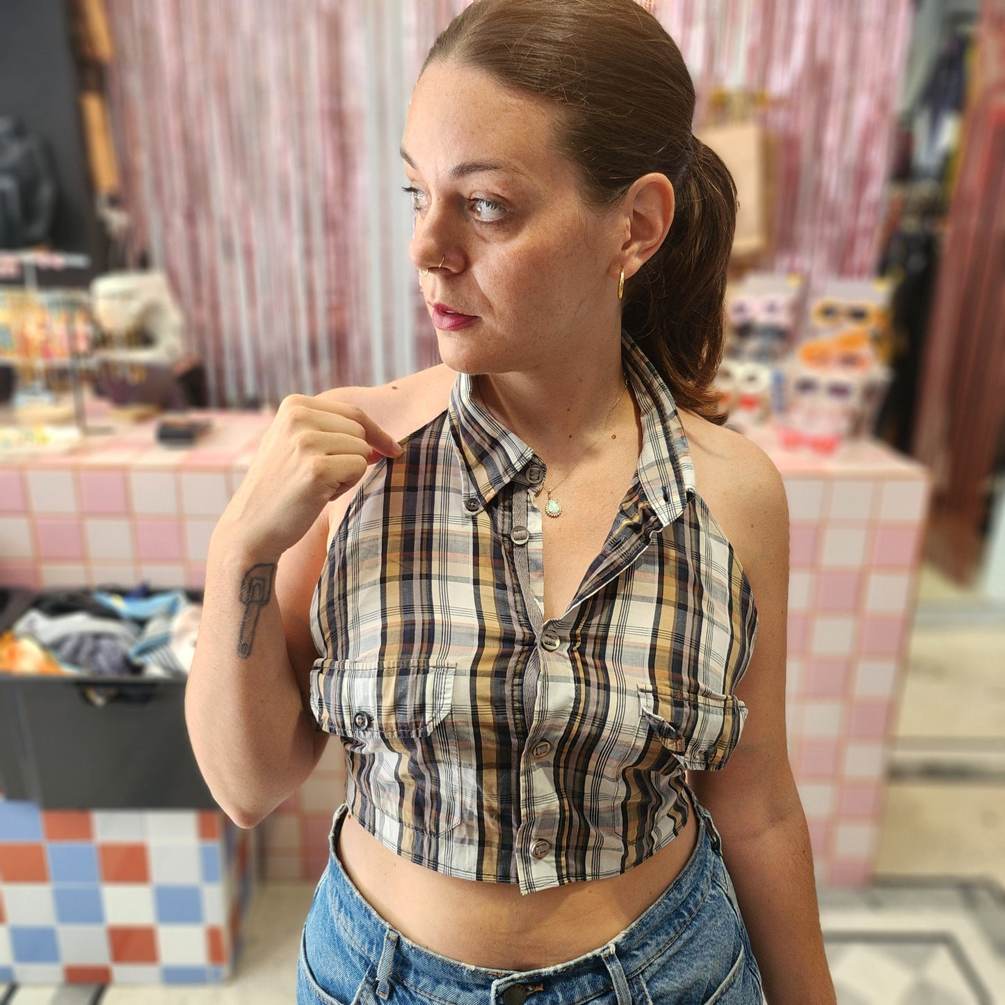 Reworked Shirt Top - plaid