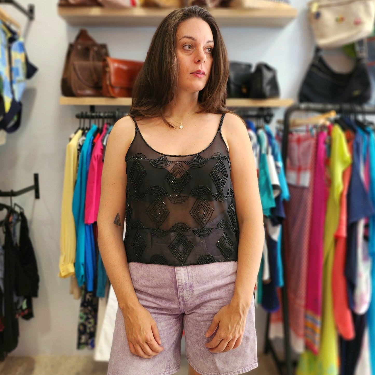 Mesh Beaded Top