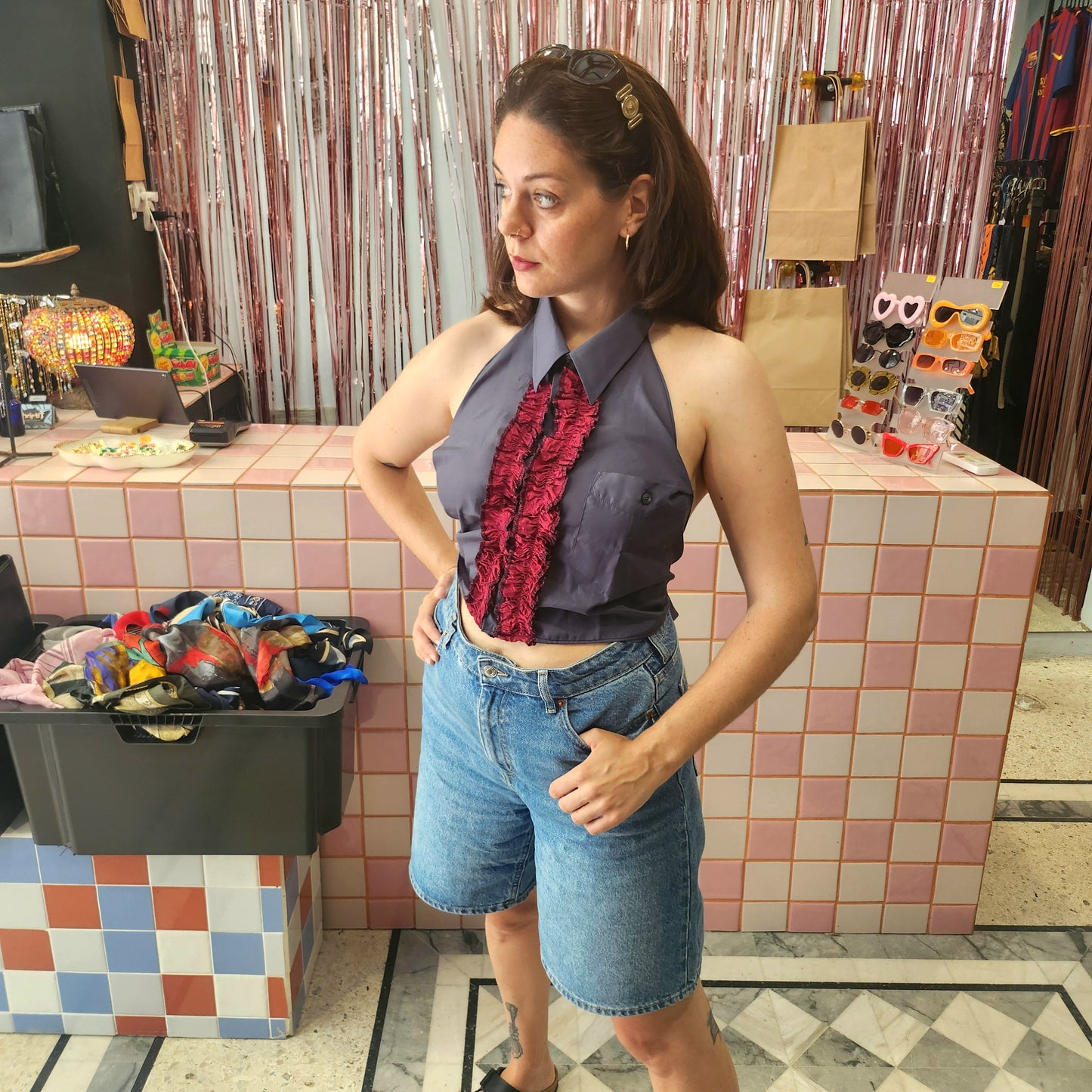 Reworked Shirt Top - ruffles