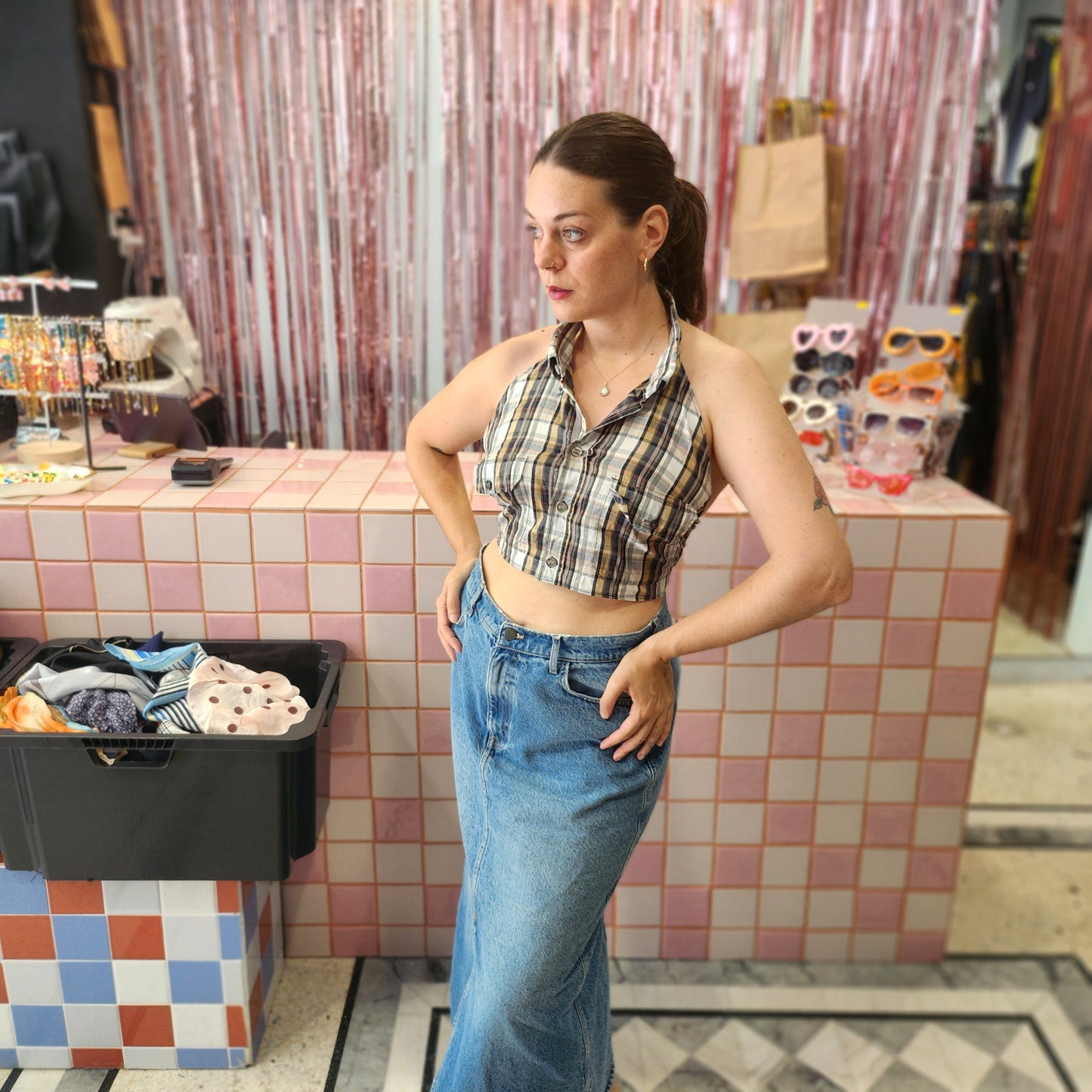 Reworked Shirt Top - plaid