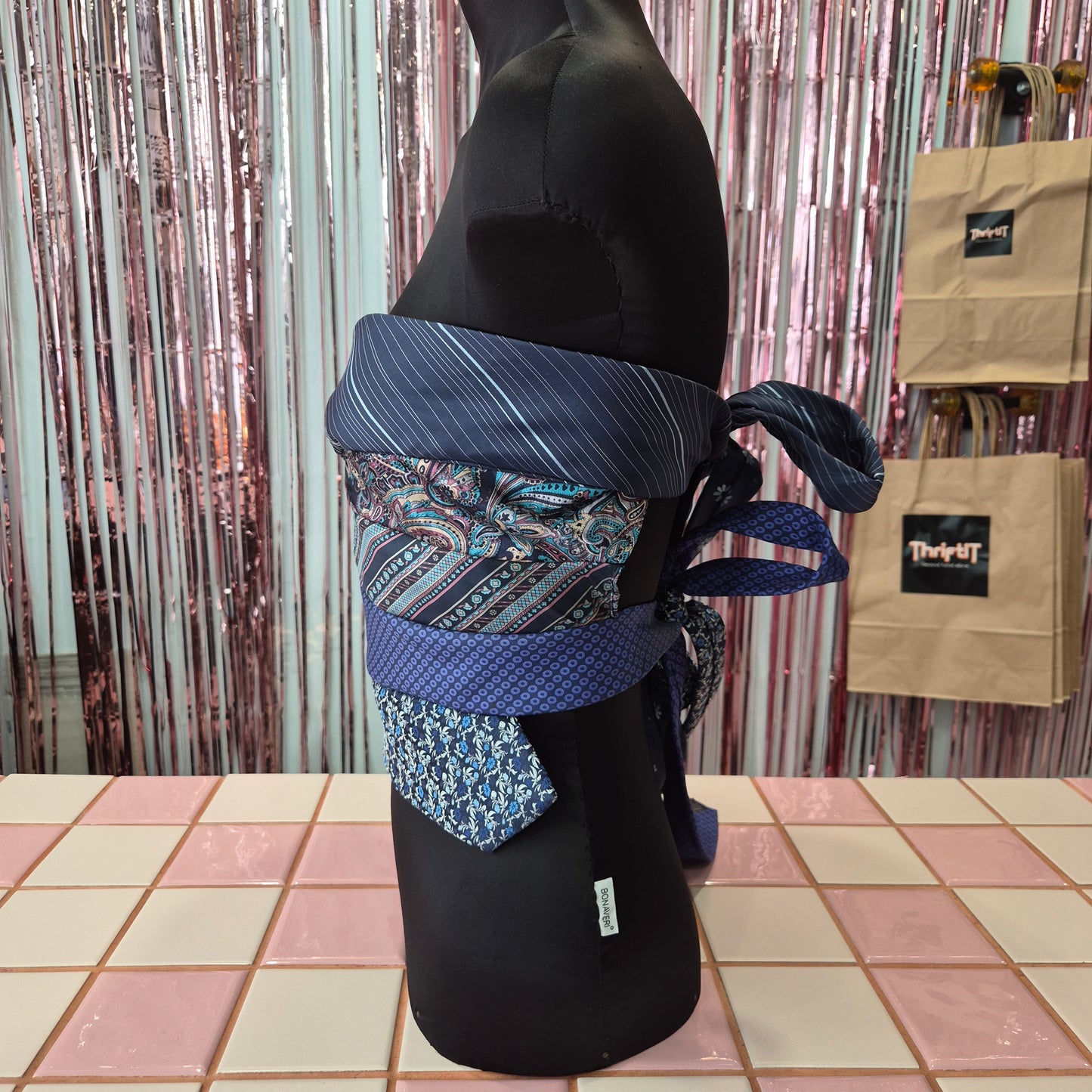 Upcycled Tie Strapless Top