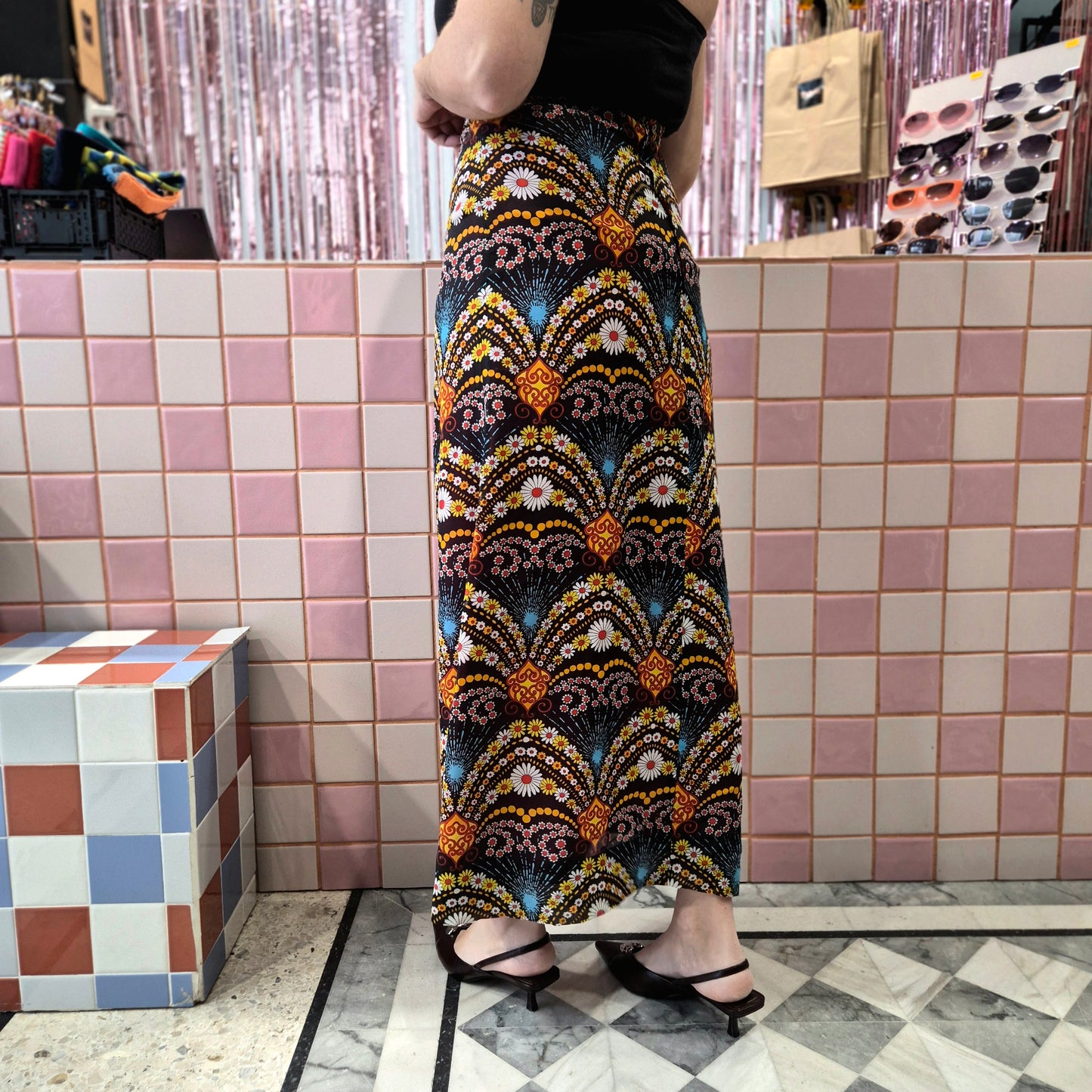 Vintage Patterned Maxi Skirt
