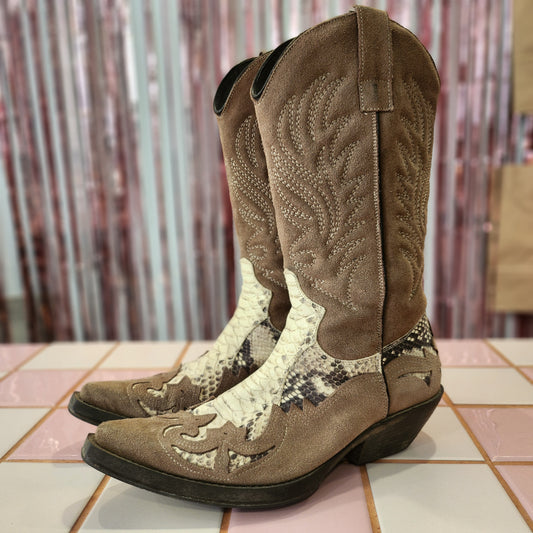 Suede and Snake Cowboy Boots