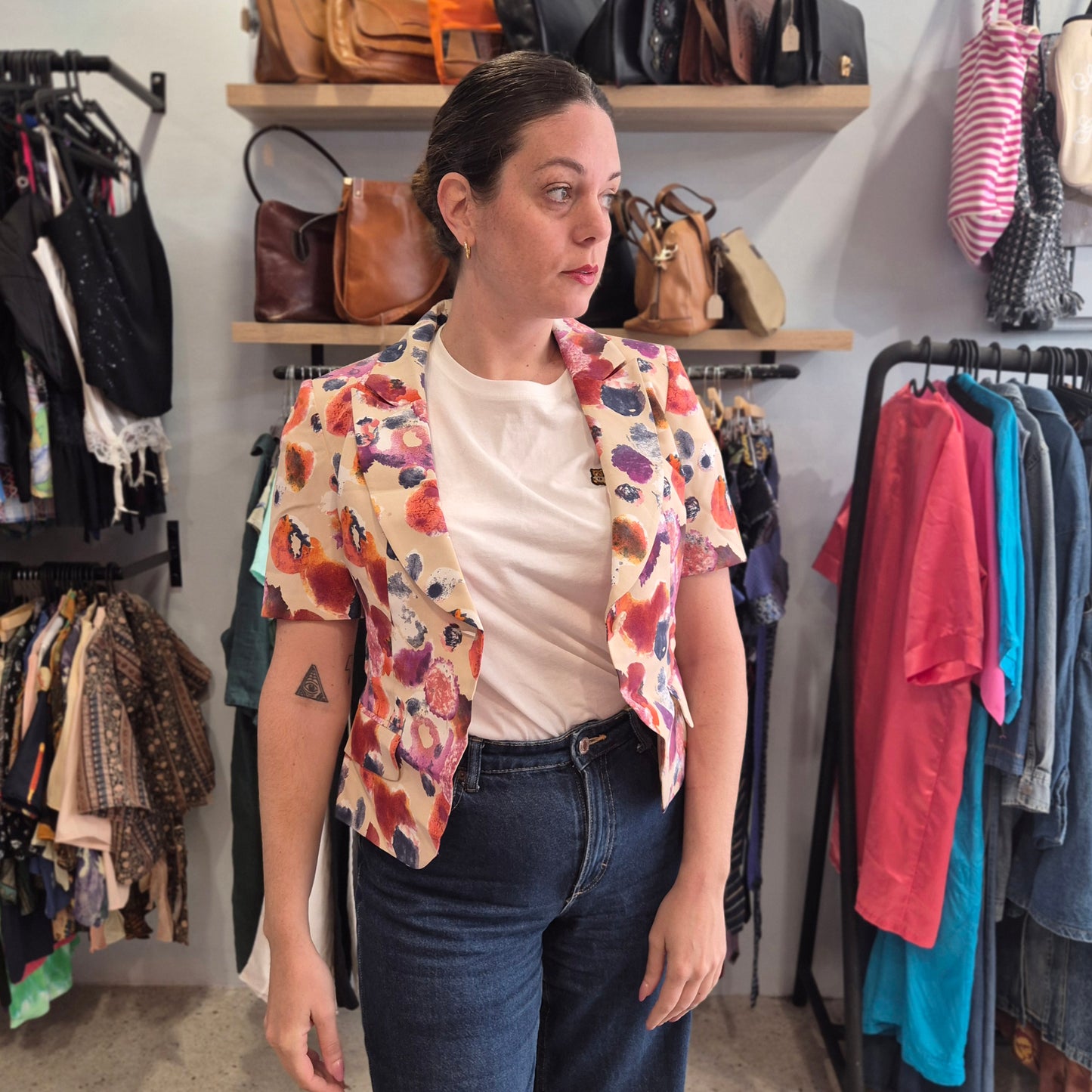 Floral Short Sleeve Blazer