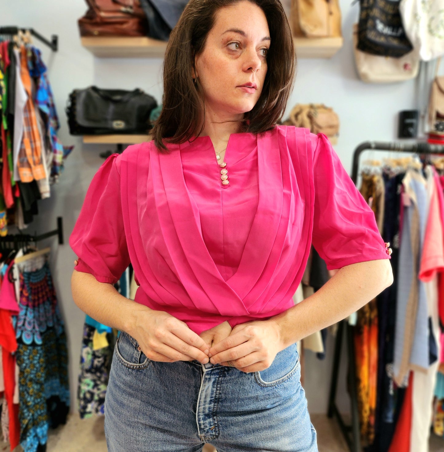 Classy Hot Pink Vintage Top-Blend Silk