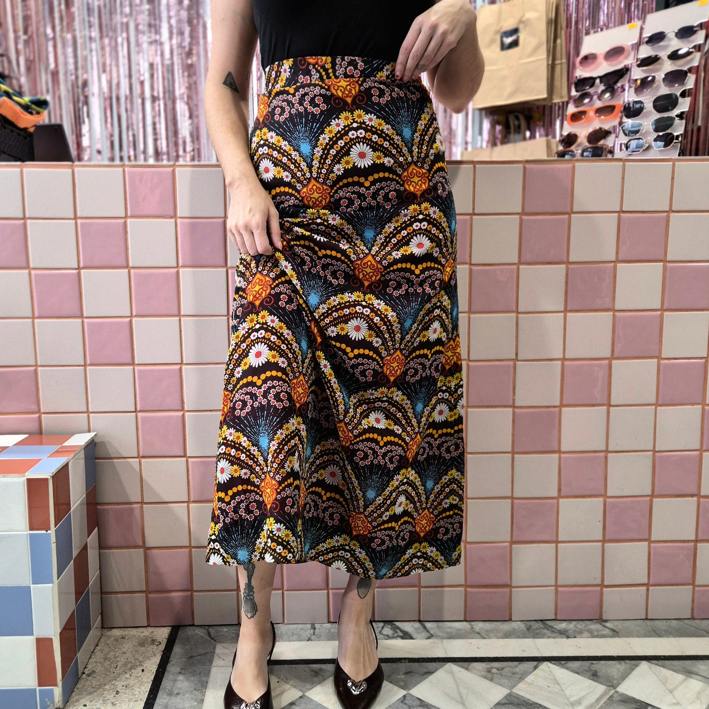 Vintage Patterned Maxi Skirt